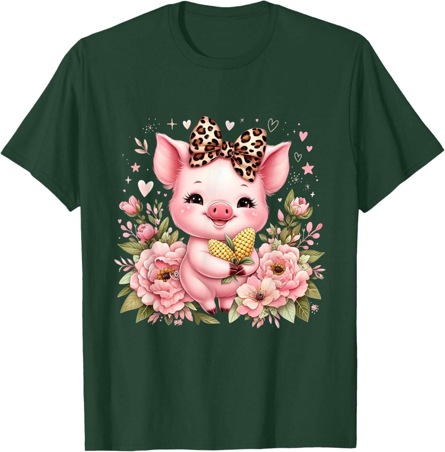 Pig Corn Leopard Coquette Bow Flowers Cute Pig Lover Women T-Shirt - T-Shirt | Forest