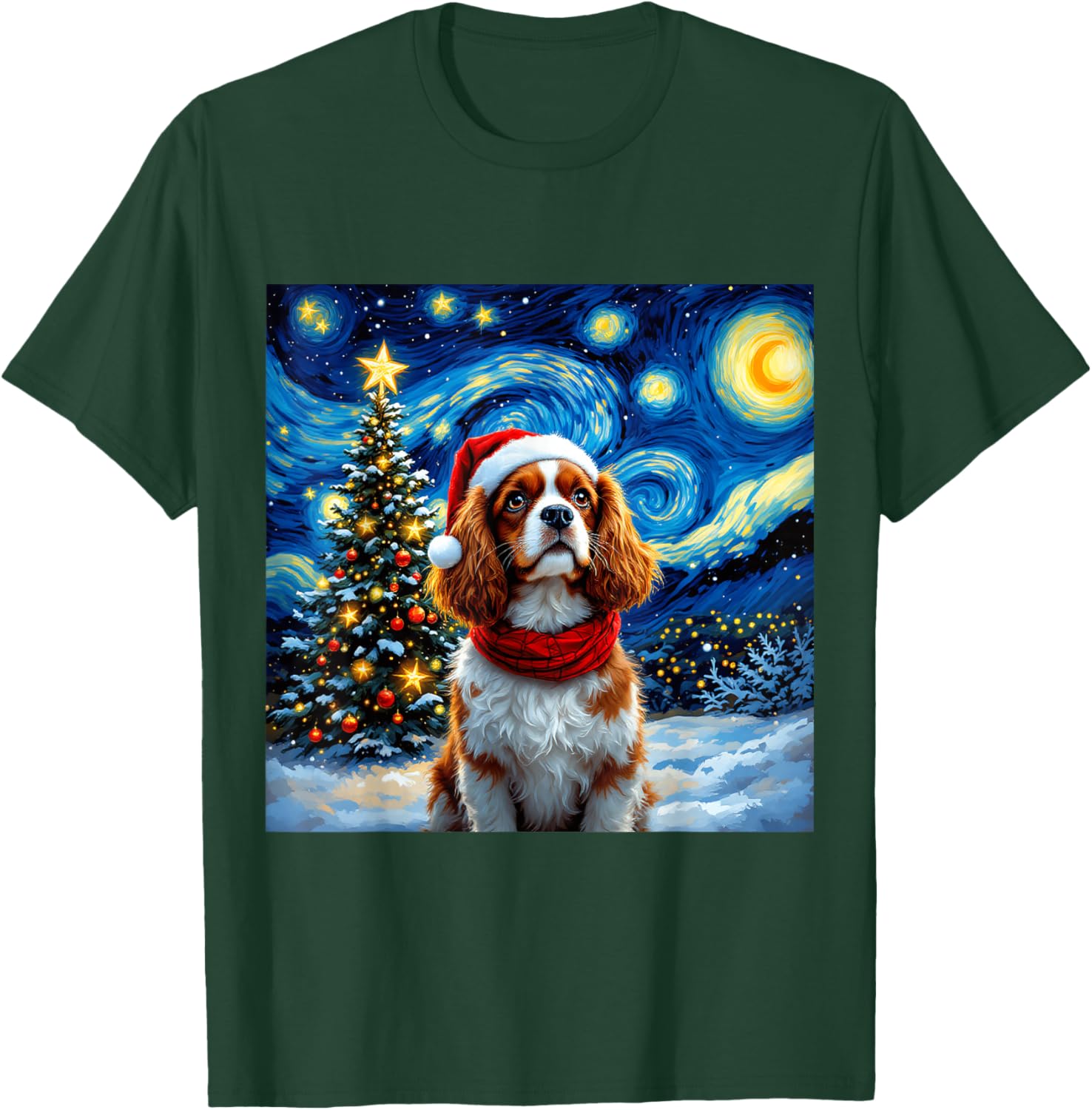 Cavalier King Charles Spaniel Starry Night Christmas Holiday T-Shirt - T-Shirt | Forest