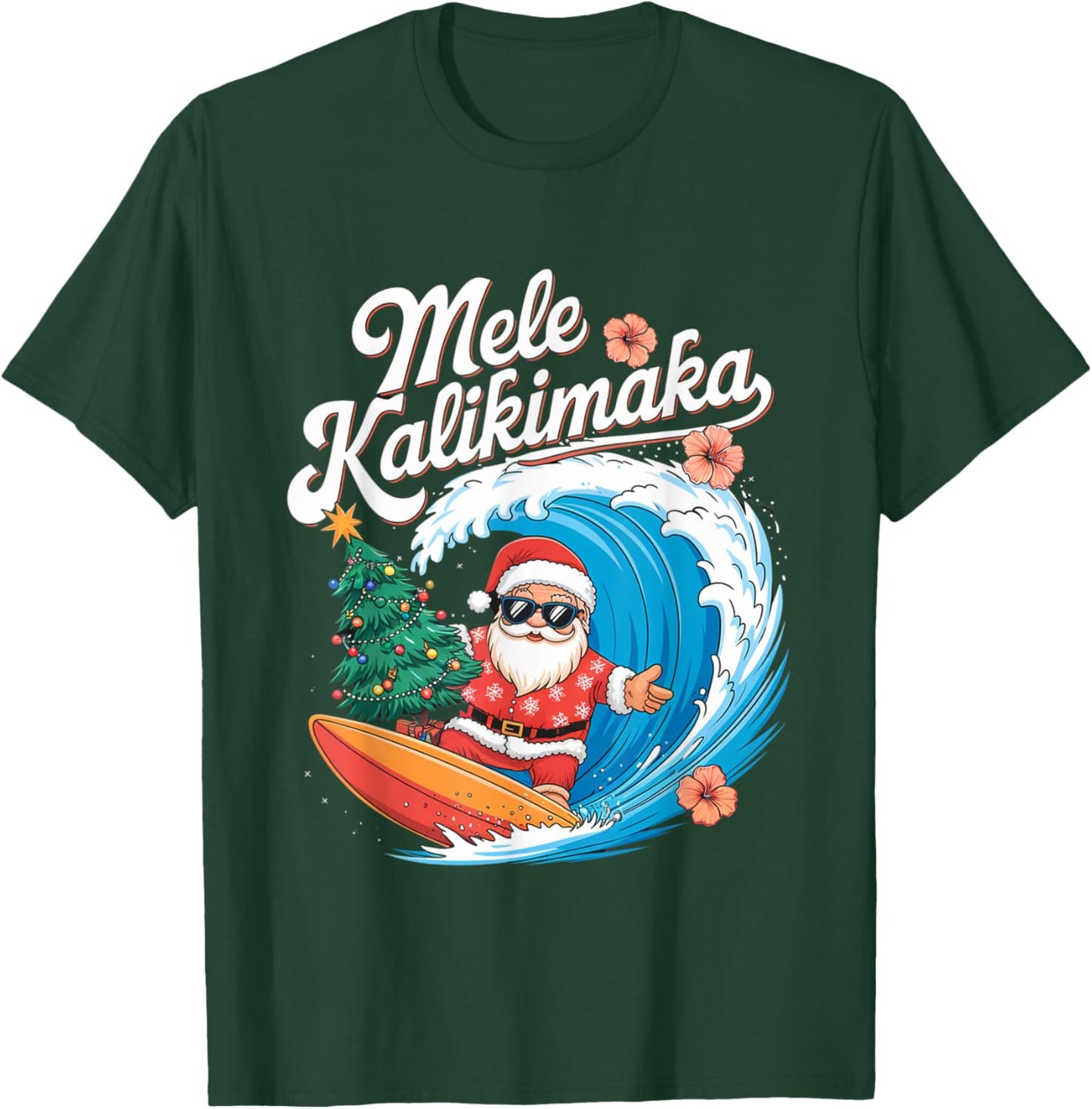 Vintage Cute Mele Kalikimaka Christmas Santa Surfing Costume T-Shirt - T-Shirt | Forest