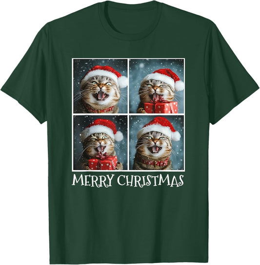 Cat Santa Hat Christmas Cat Selfie T-Shirt - T-Shirt | Forest
