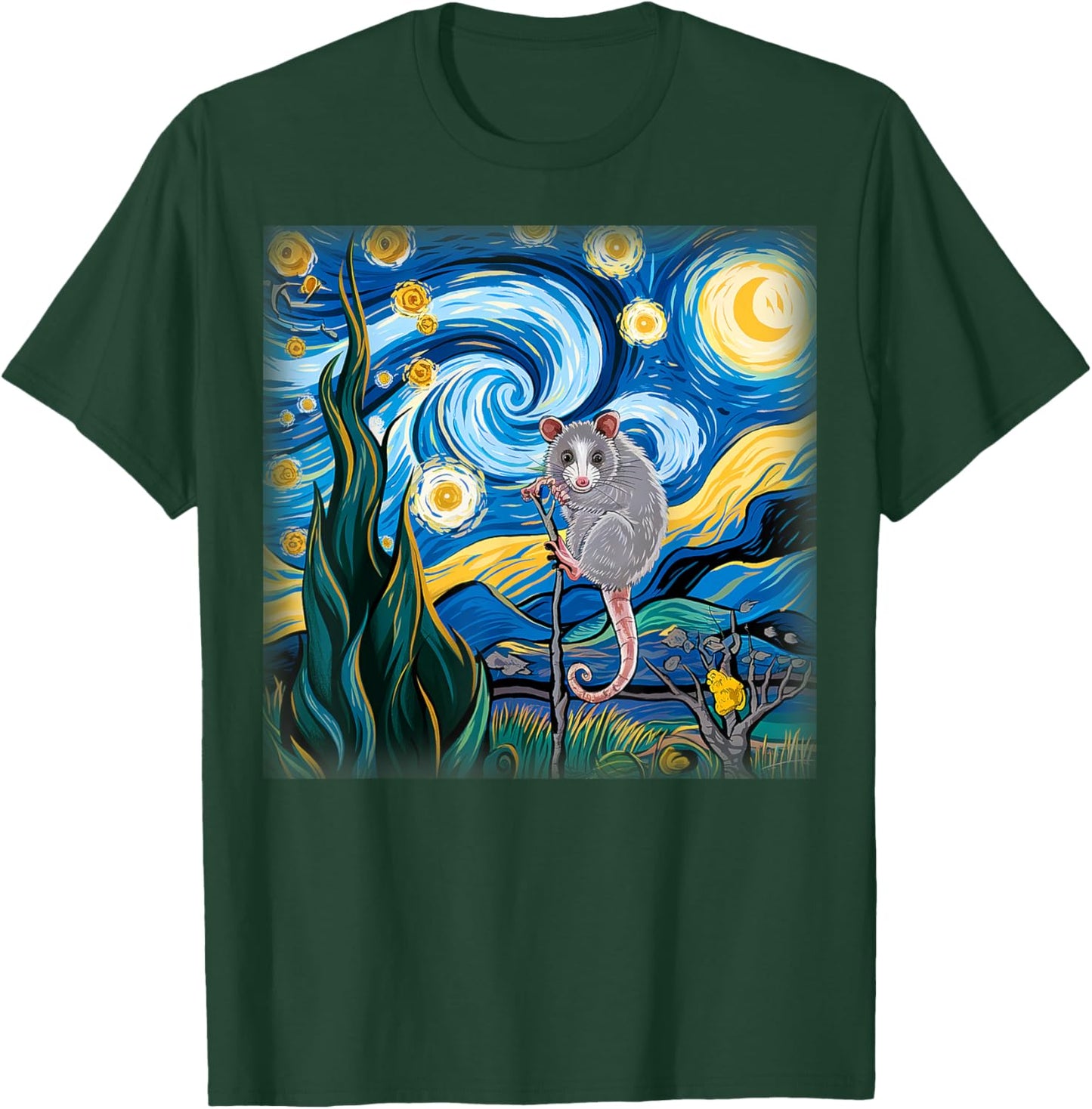 Starry Night Opossum Van Gogh Possum Rodent Gifts Men Women T-Shirt - T-Shirt | Forest