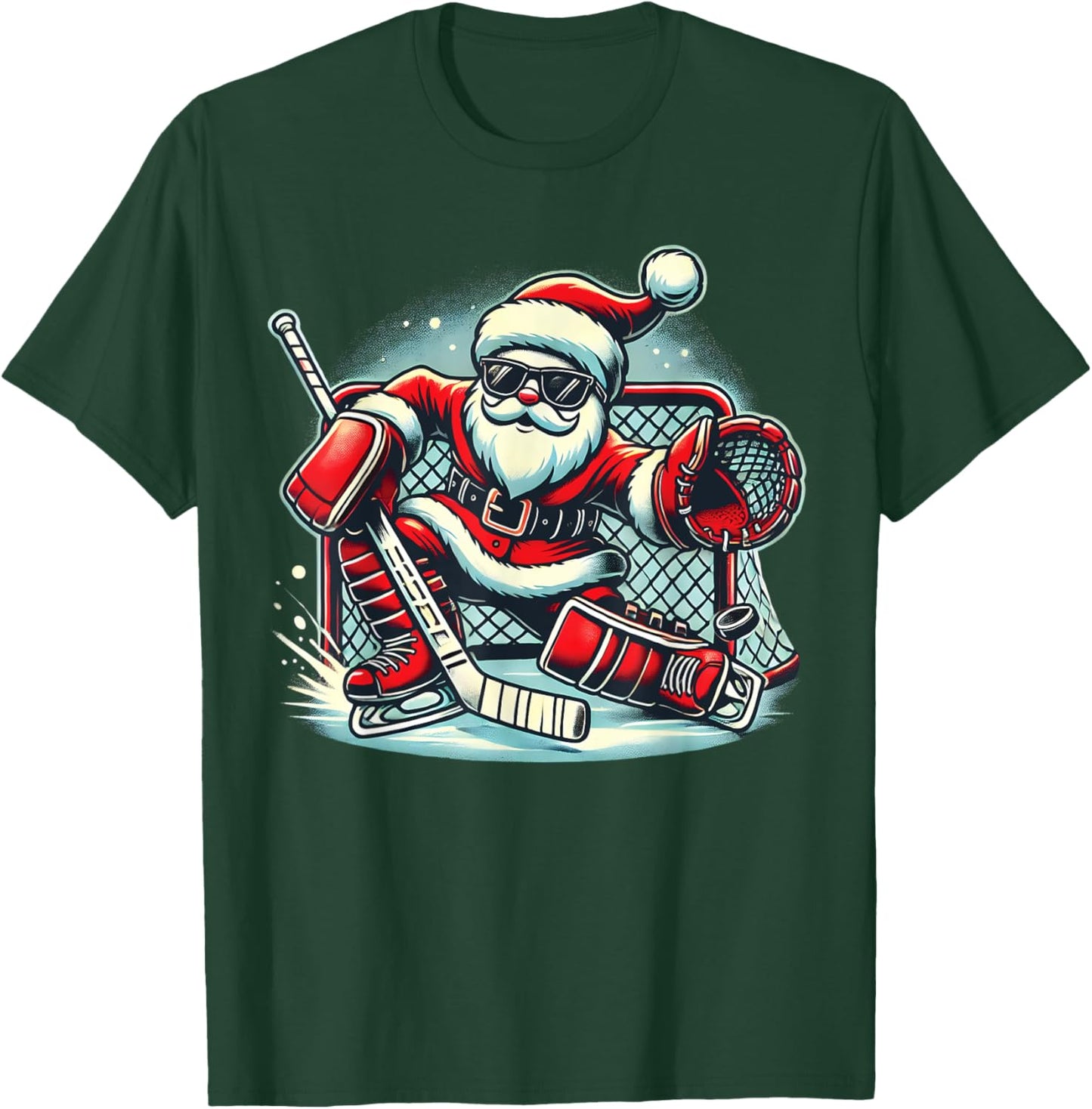 Funny Santa Playing Ice Hockey Lovers Boys Girls Christmas T-Shirt - T-Shirt | Forest