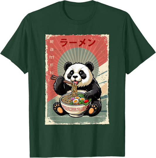 Panda Eating Ramen Japanese Noodles Soup T-Shirt - T-Shirt | Forest