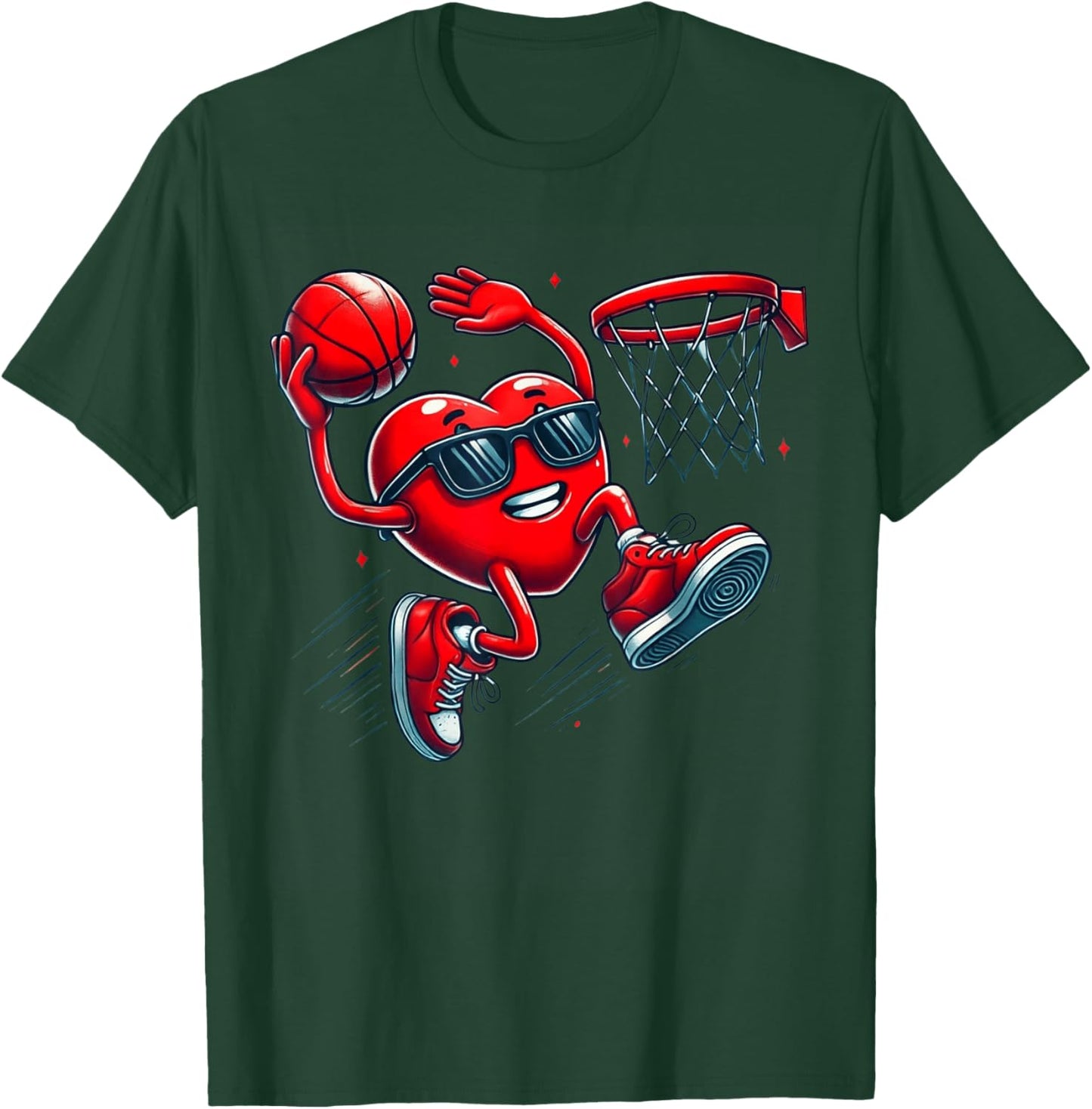 Valentines Day Basketball Funny Red Heart Love Boys Kids T-Shirt - T-Shirt | Forest