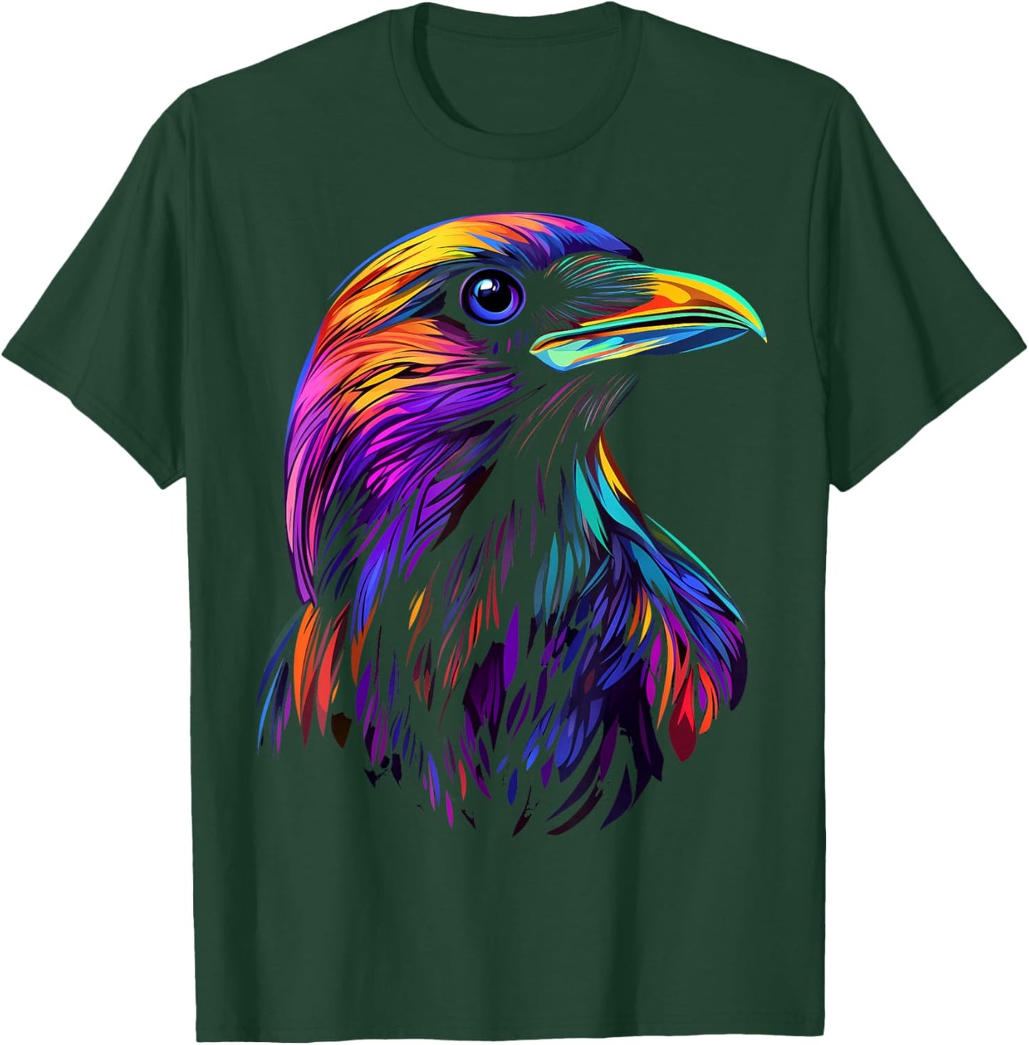 Colorful Crow Face Cute Birds Animal Lover Men Women Black T-Shirt - T-Shirt | Forest