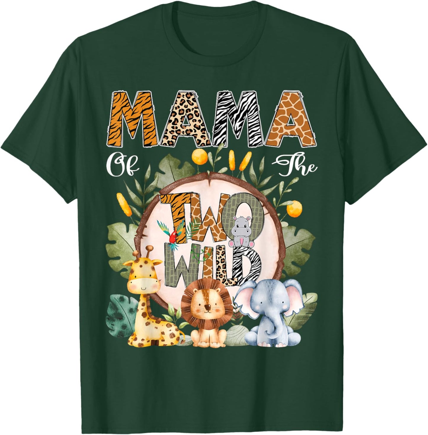 Mama Of The Two Wild Animal Safari 2Nd Birthday Party T-Shirt - T-Shirt | Forest