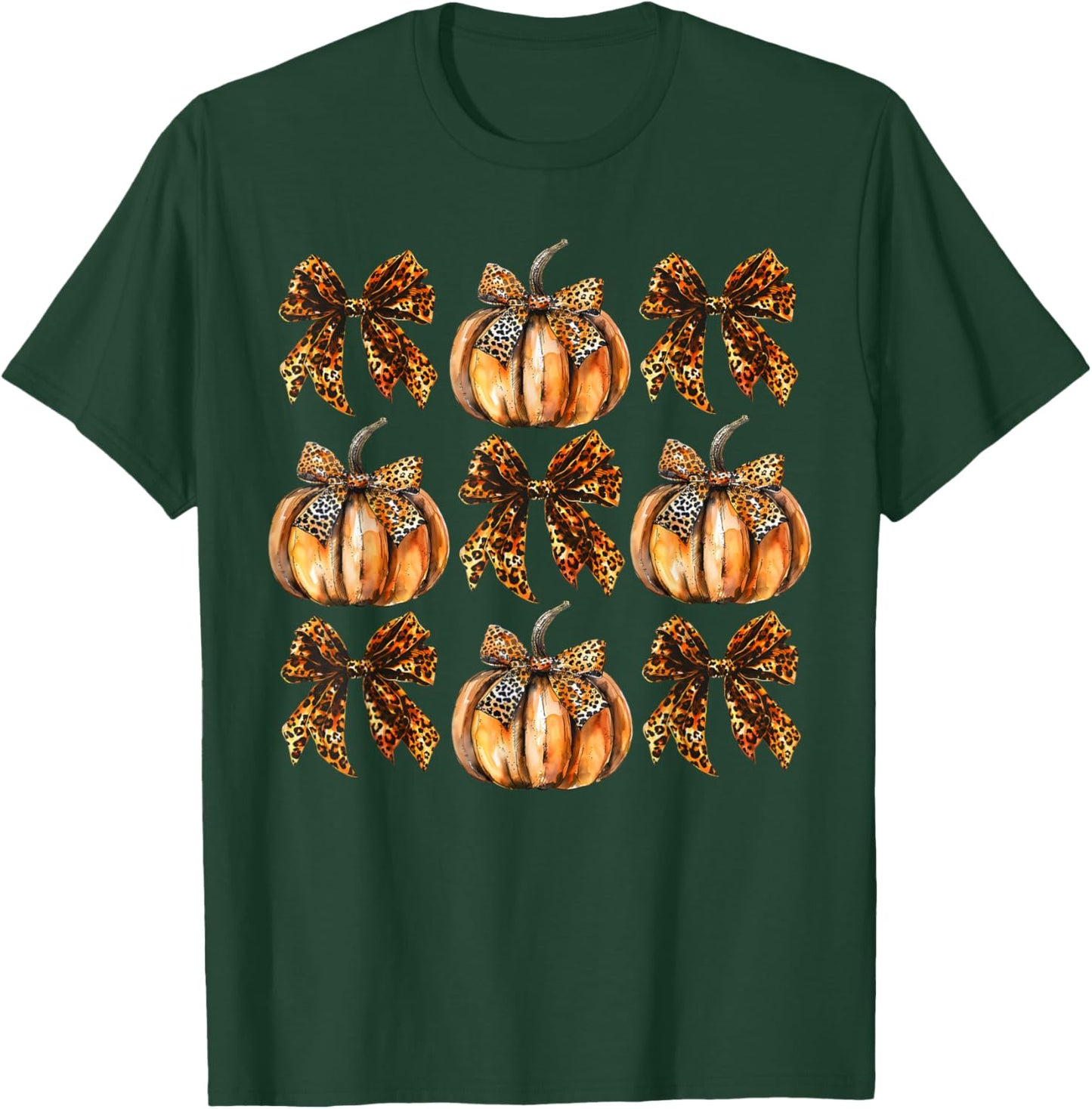 Leopard Coquette Bow Pumpkin Thanksgiving Autumn Fall Leaves T-Shirt - T-Shirt | Forest