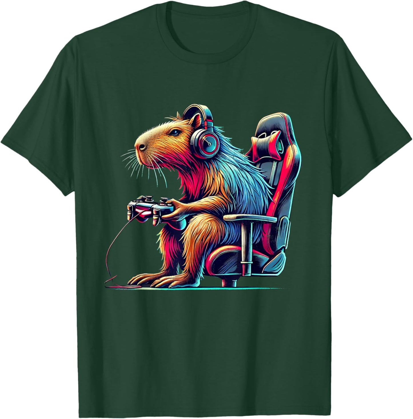 Funny Capybara Gaming Retro Rodent Capybara Video Games T-Shirt - T-Shirt | Forest