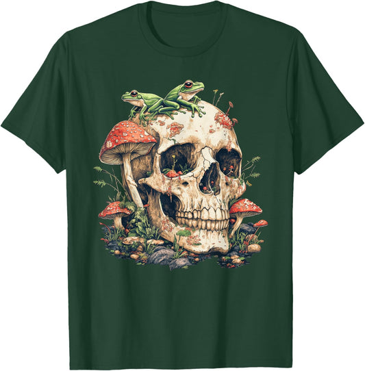 Cottagecore Aesthetic Frog Mushroom Skull T-Shirt - T-Shirt | Forest