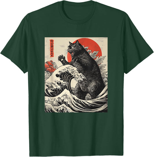 Catzilla Cat Japanese Art Funny Cat Women Kid T-Shirt - T-Shirt | Forest