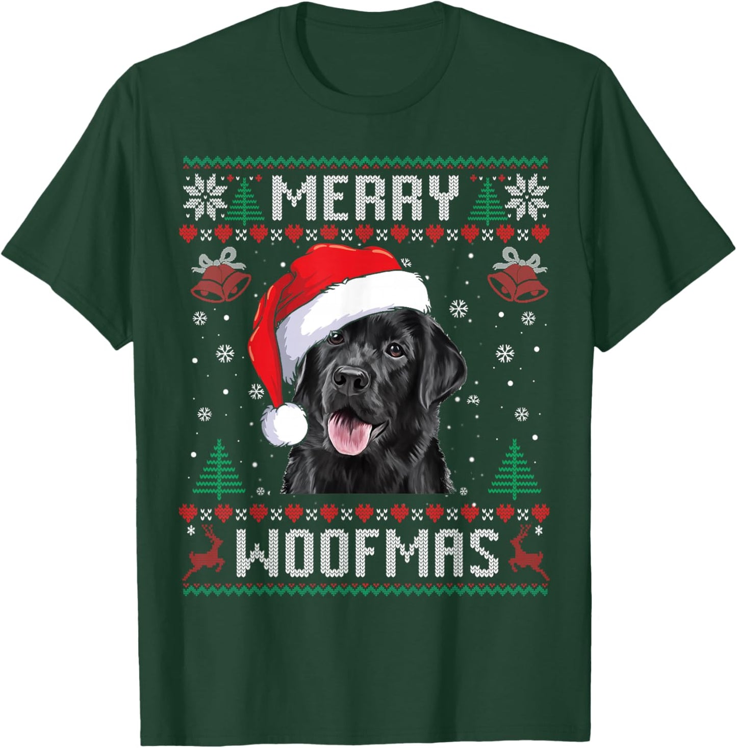 Merry Woofmas Ugly Sweater Black Lab Labrador Christmas T-Shirt - T-Shirt | Forest