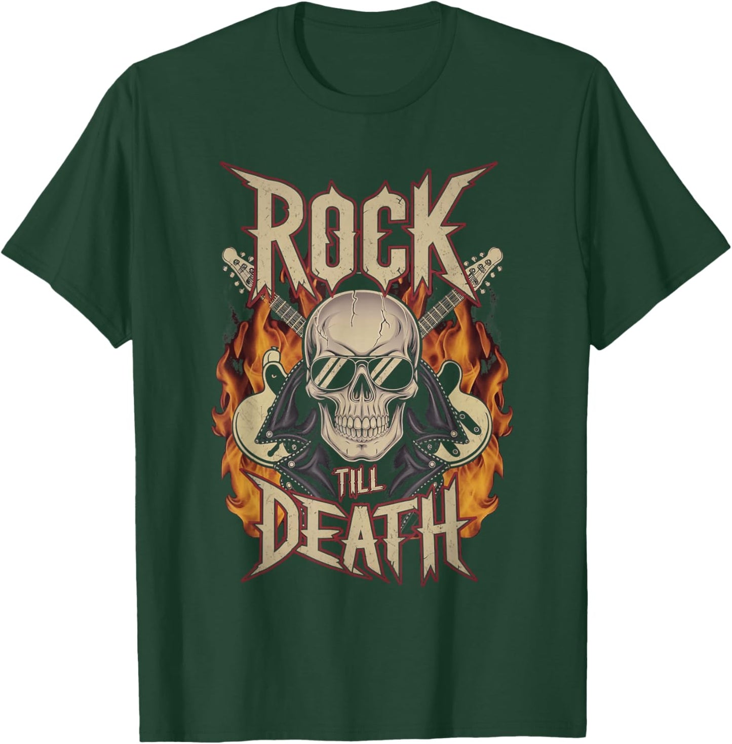 Skull and Flames Rock Till Death T-Shirt - T-Shirt | Forest