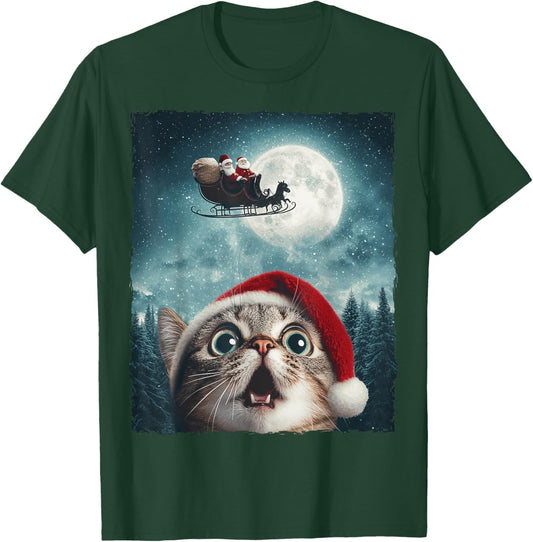 Funny Cat Selfie Santa Moon Xmas Christmas Women Kids T-Shirt - T-Shirt | Forest