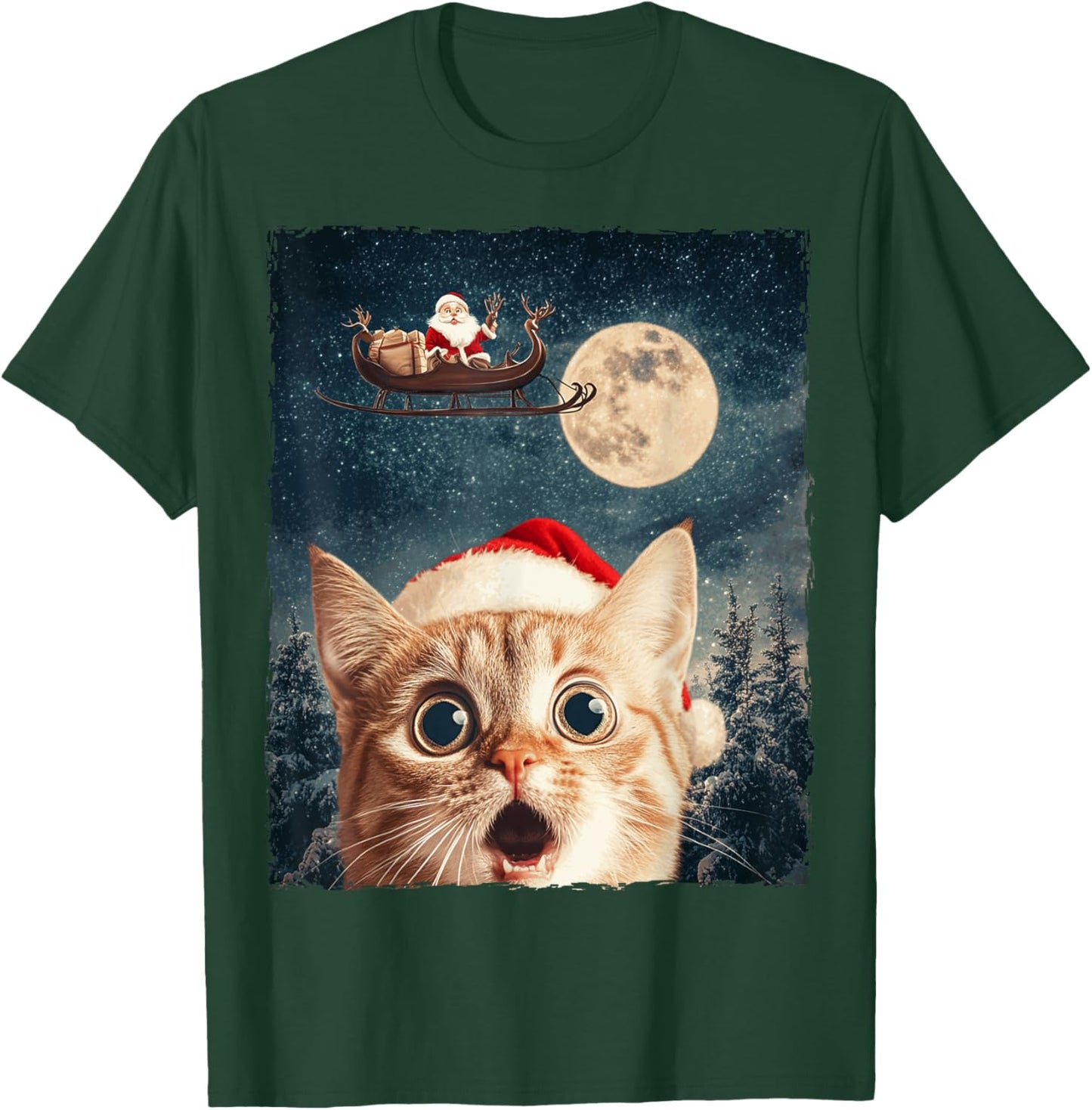 Funny Cat Selfie Santa Moon Xmas Christmas T-Shirt - T-Shirt | Forest