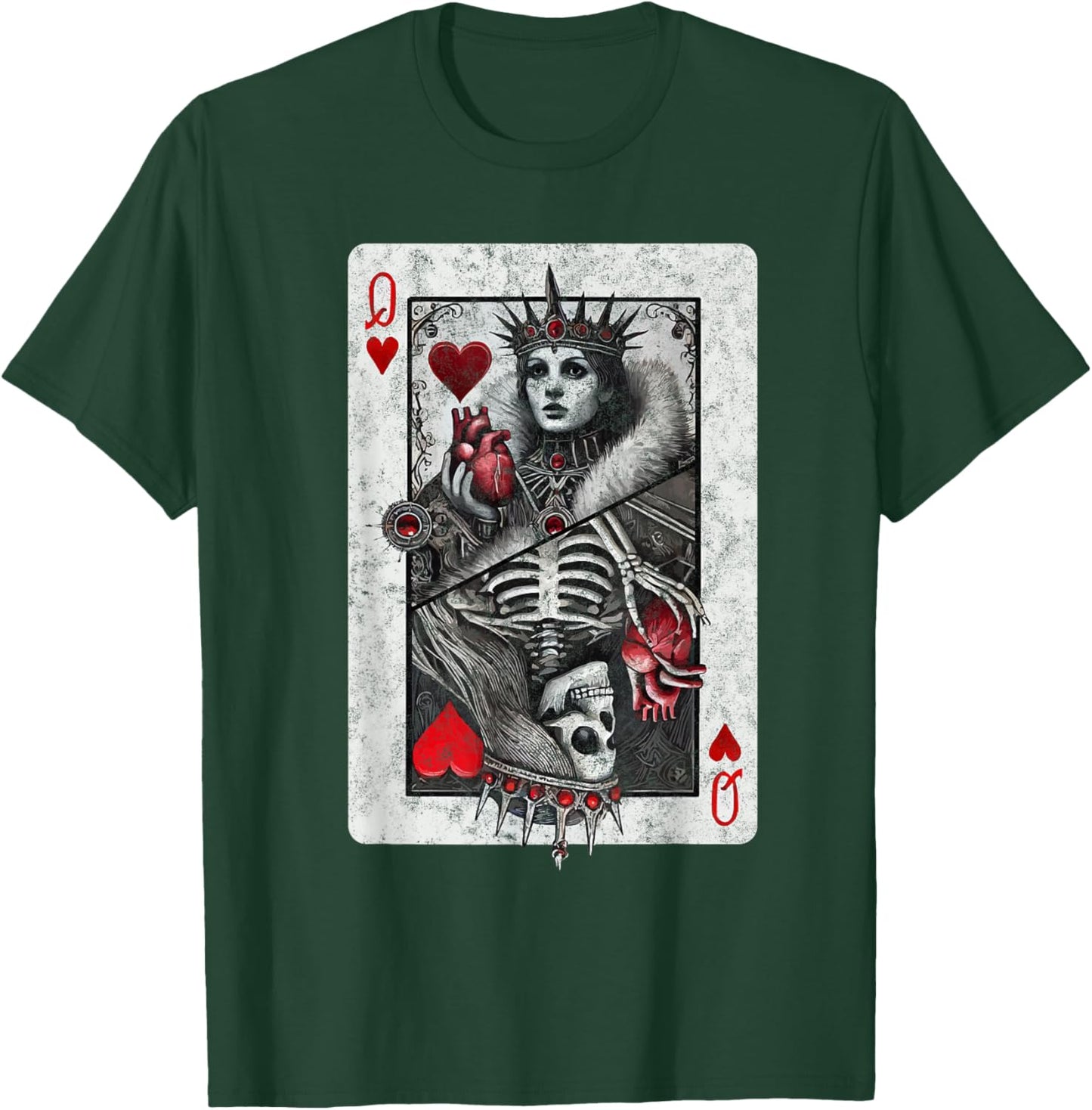 Playing Card Queen of Hearts Death Skeleton Halloween T-Shirt - T-Shirt | Forest