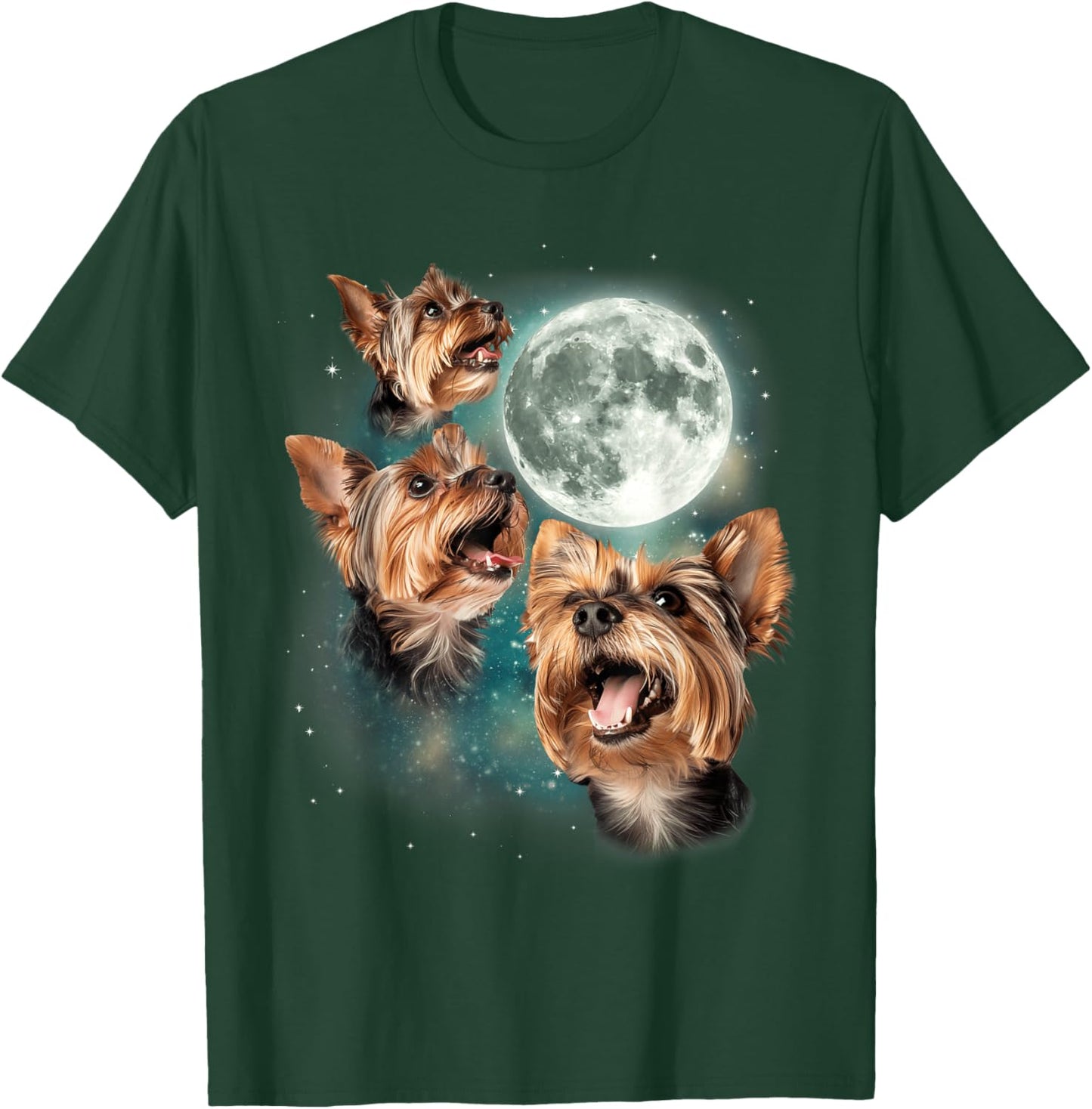 3 Yorkie Moon | Three Yorkshire Terriers Dog Lovers Cute T-Shirt - T-Shirt | Forest