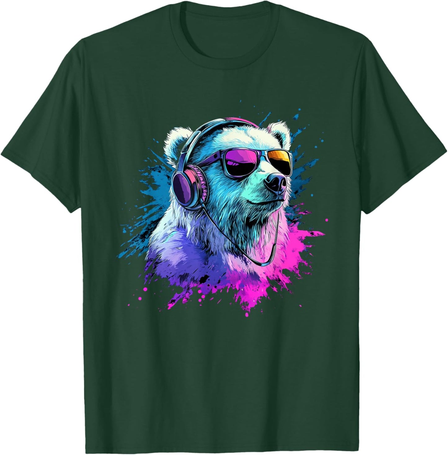 Polar Bear Colorful Music Headphones Artistic Polar Bears T-Shirt - T-Shirt | Forest