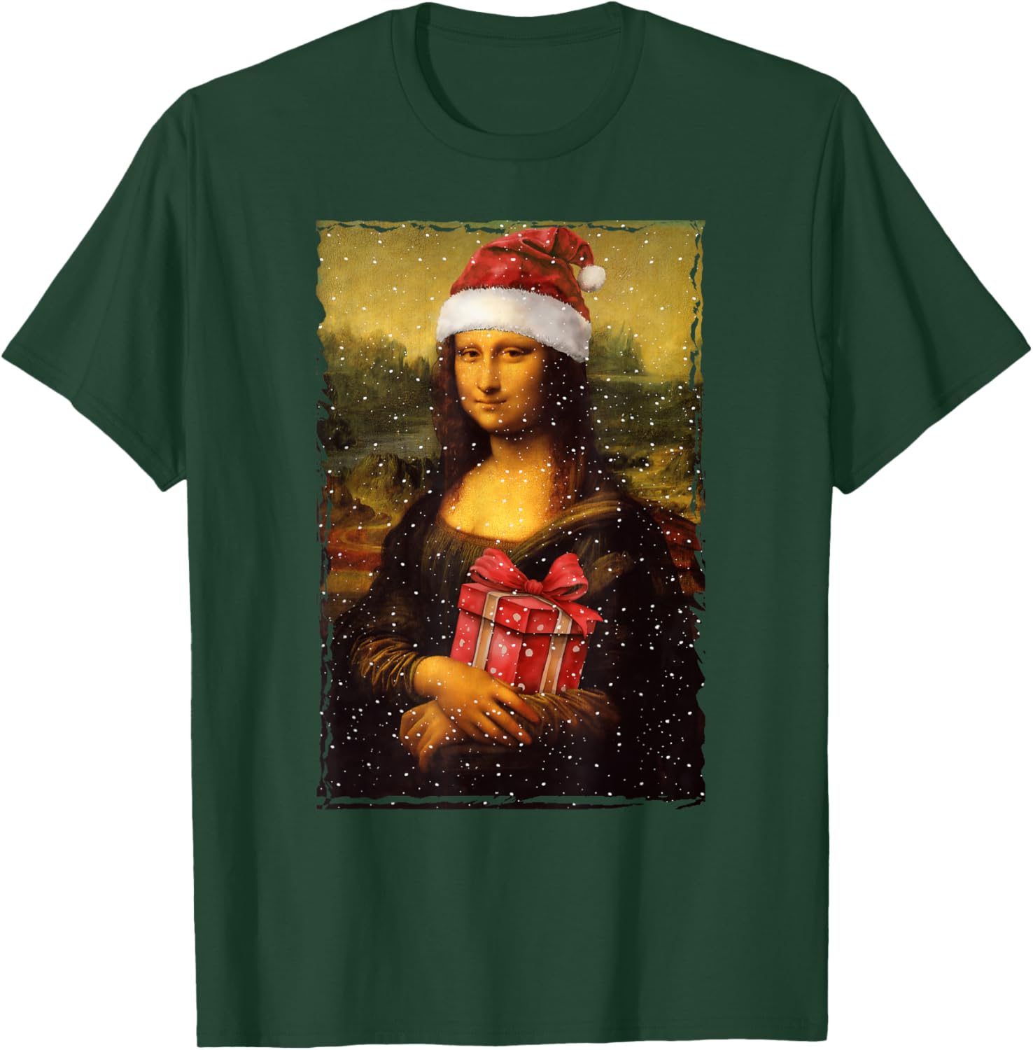 Mona Lisa Christmas Santa Hat Art Teacher T-Shirt - T-Shirt | Forest