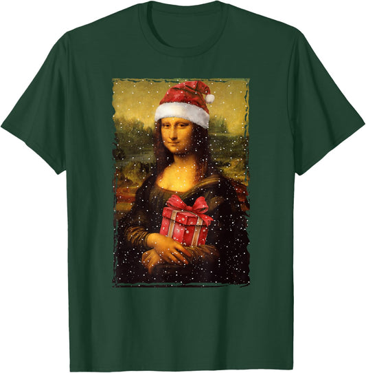 Mona Lisa Christmas Santa Hat Art Teacher T-Shirt - T-Shirt | Forest