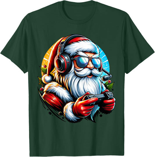 Christmas Gamer Boys Video Game Santa Xmas T-Shirt - T-Shirt | Forest