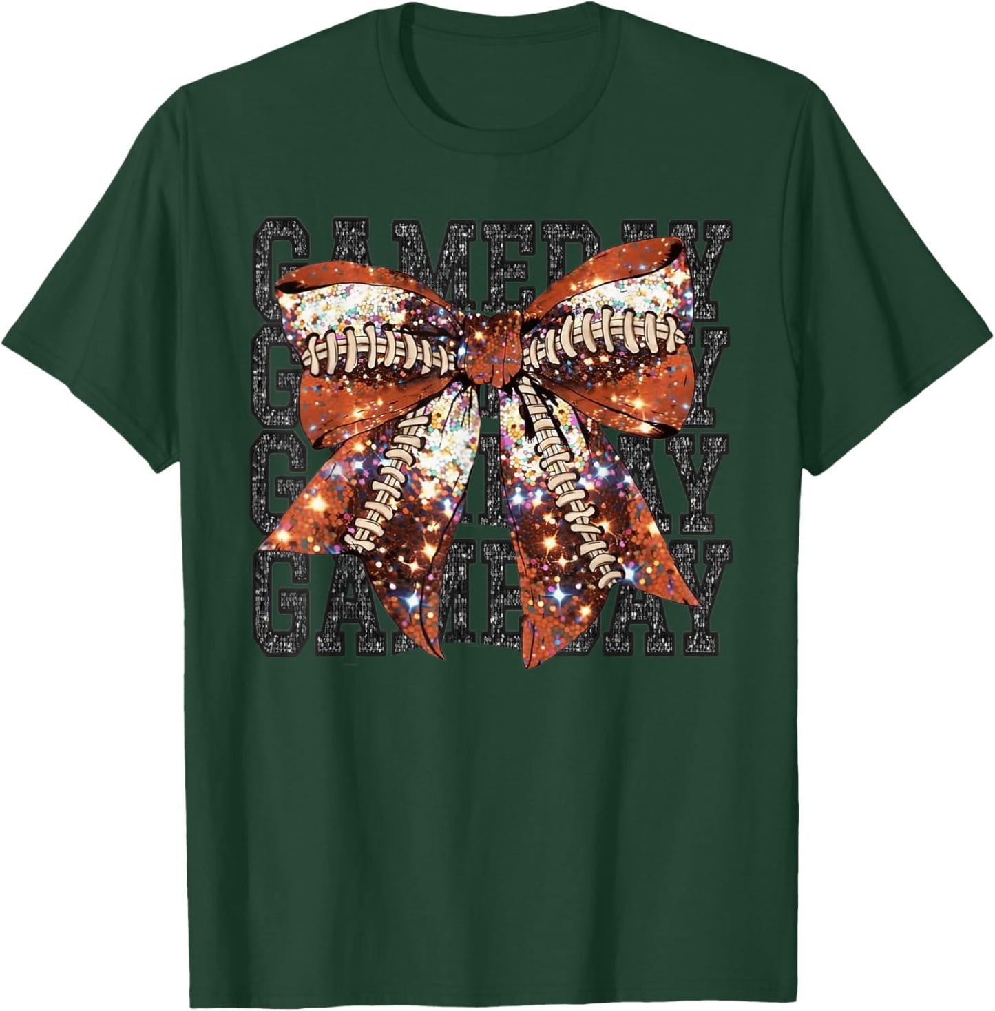 Game Day Football Bling Bling Football Lover Coquette Bow T-Shirt - T-Shirt | Forest