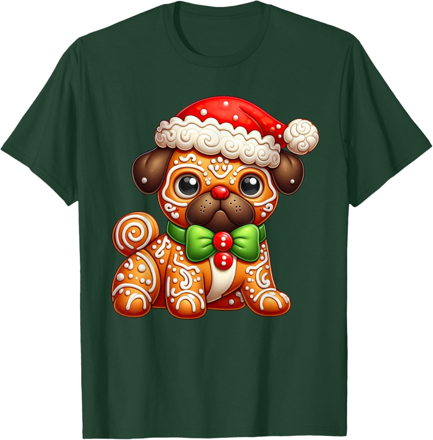 Funny Gingerbread Man Pug Christmas Kids T-Shirt - T-Shirt | Forest