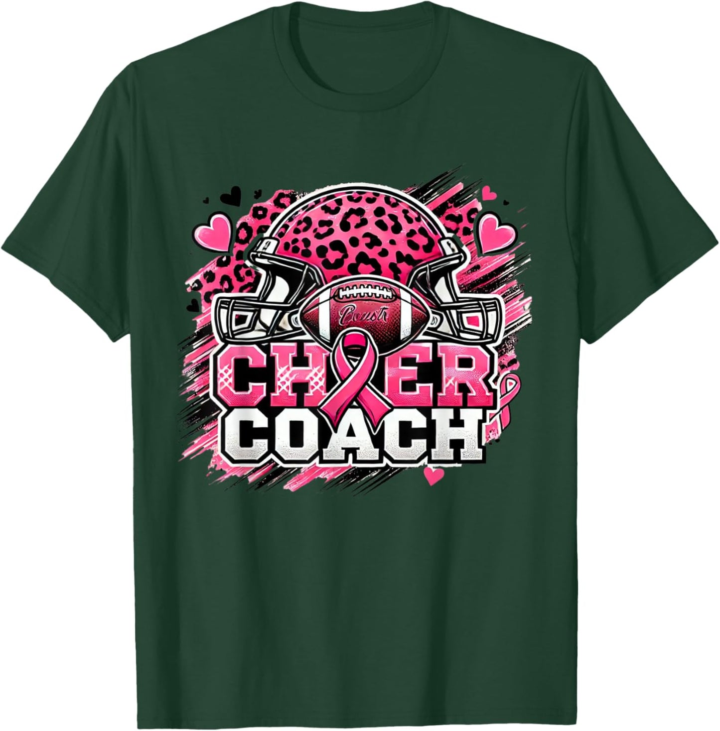 Cheer Coach Football Breast Cancer Awareness Day T-Shirt - T-Shirt | Forest