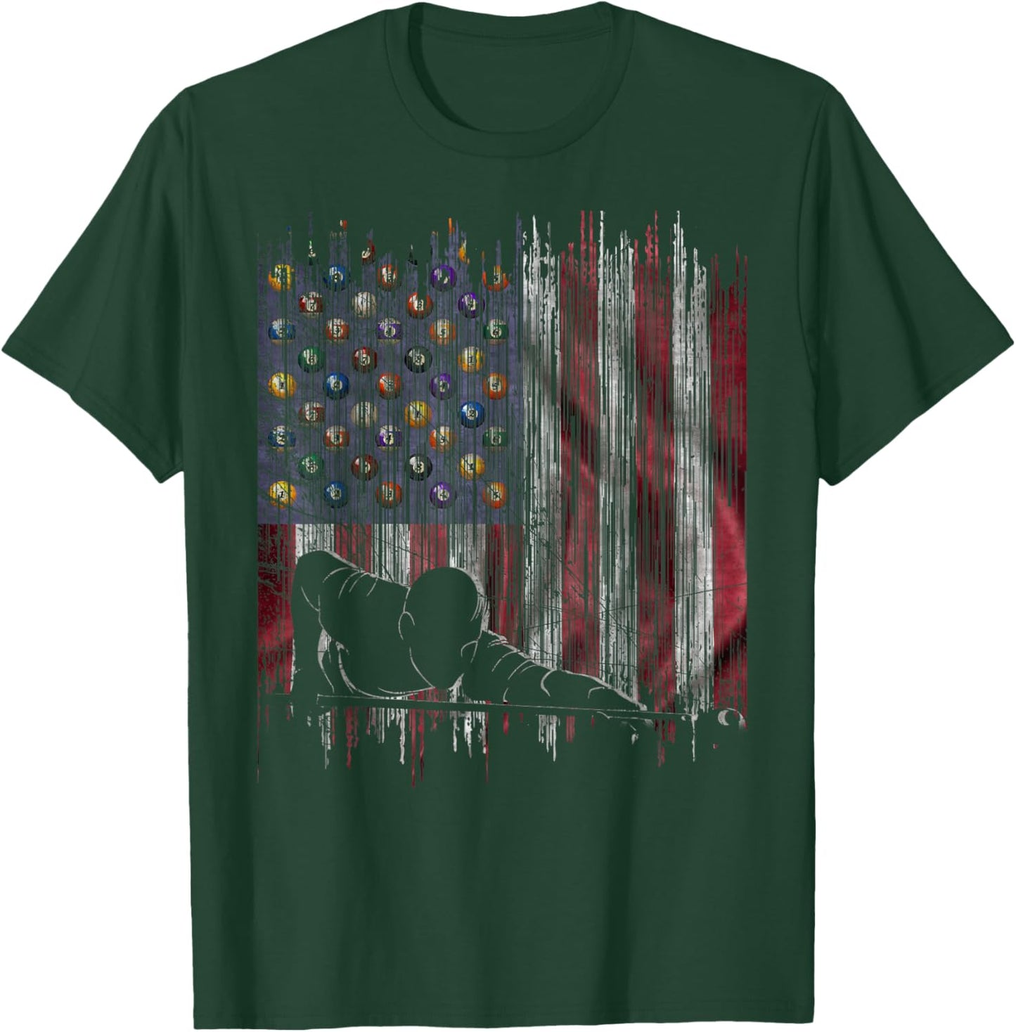 Vintage USA Flag Pool Billiards Player Silhouette T-Shirt - T-Shirt | Forest