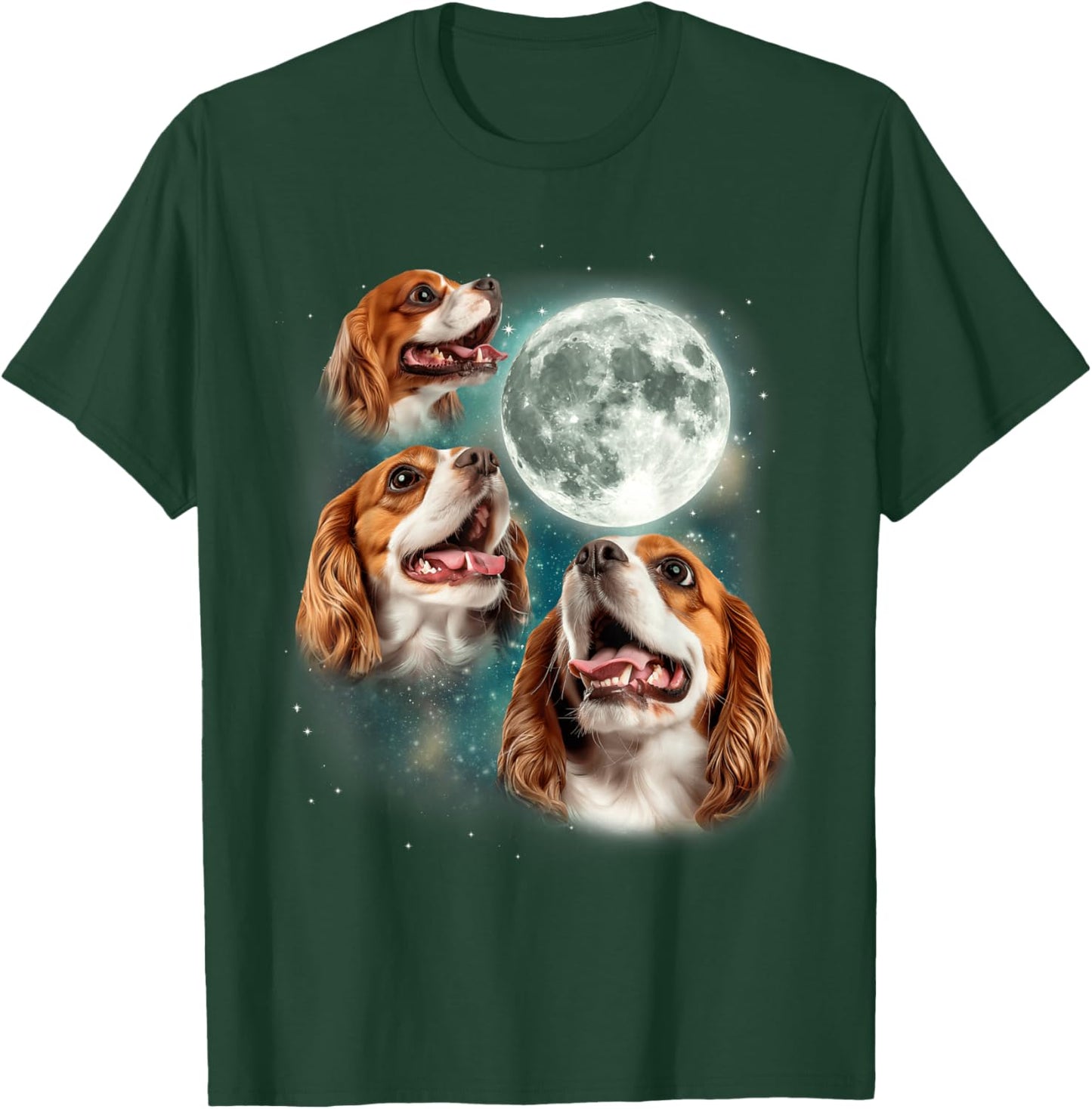 3 Cavalier King Charles Spaniel Moon | Canine Pet Dog Lover T-Shirt - T-Shirt | Forest