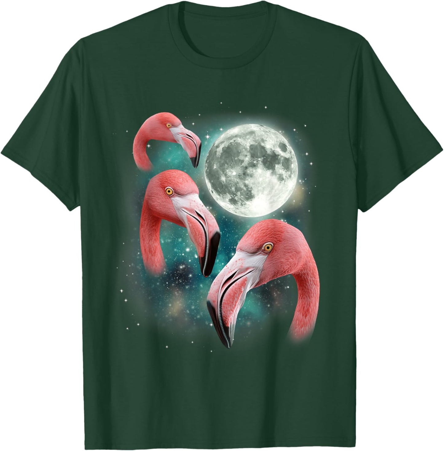 Three Flamingo Moon | Funny 3 Flamingos Bird Tropical Meme T-Shirt - T-Shirt | Forest