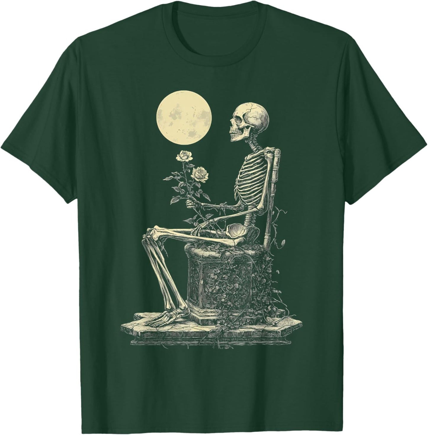 Satanic Skull Rose Gothic Skeleton Holding Rose T-Shirt - T-Shirt | Forest