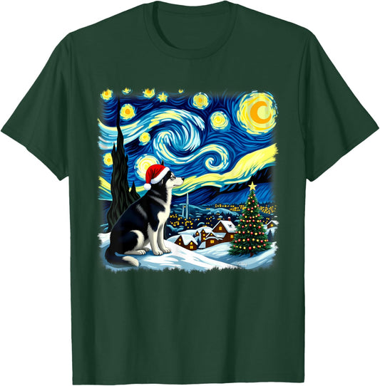 Christmas Husky Dog Starry Night Women Kids T-Shirt - T-Shirt | Forest