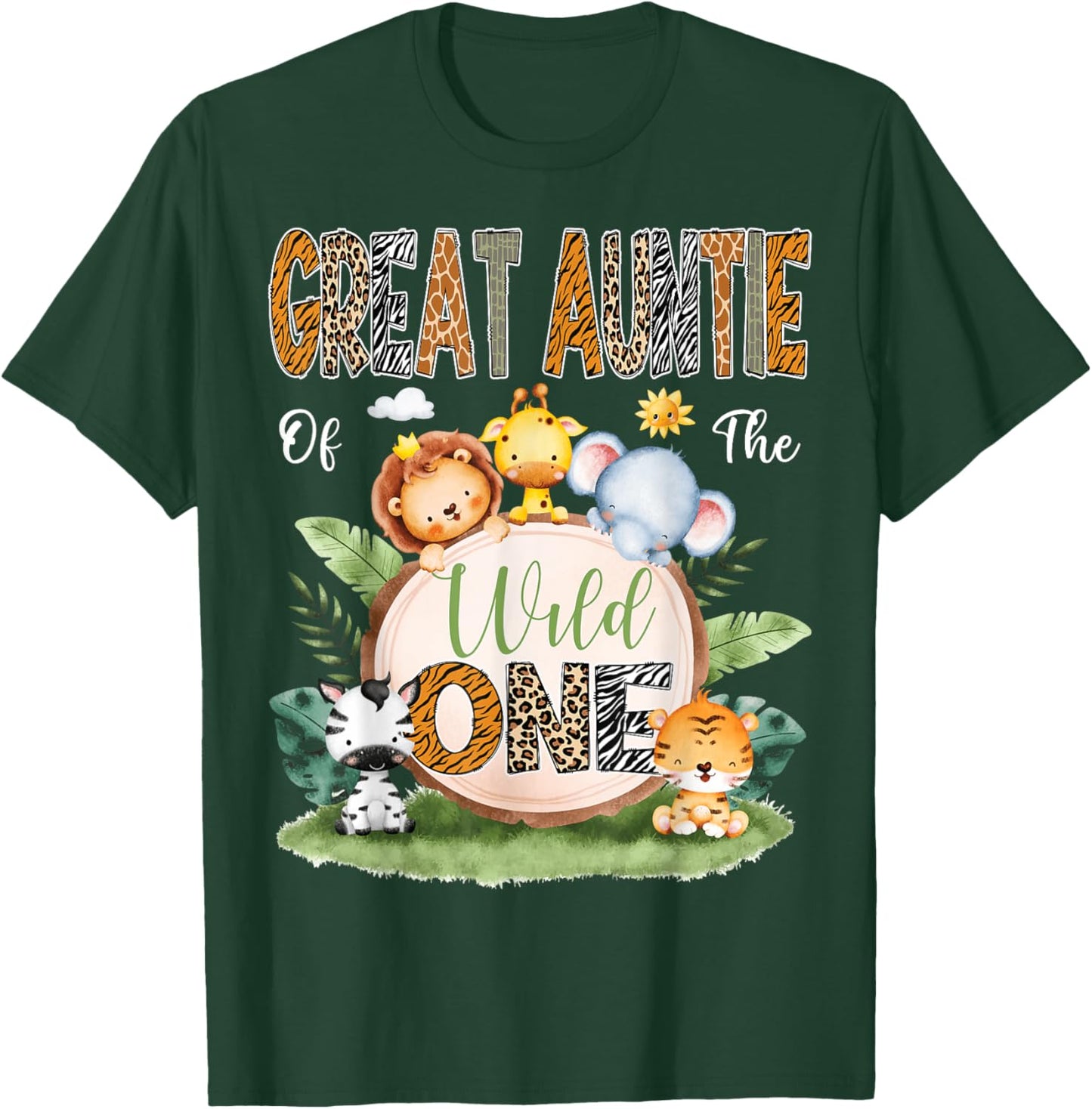 Great Auntie Of The Wild One 1St Birthday Kids Safari Jungle T-Shirt - T-Shirt | Forest