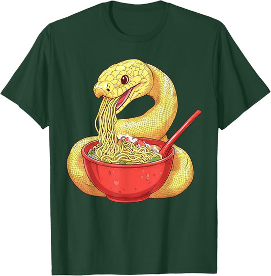 Ball Python Snake Eating Ramen Bowl Japanese Noodles T-Shirt - T-Shirt | Forest