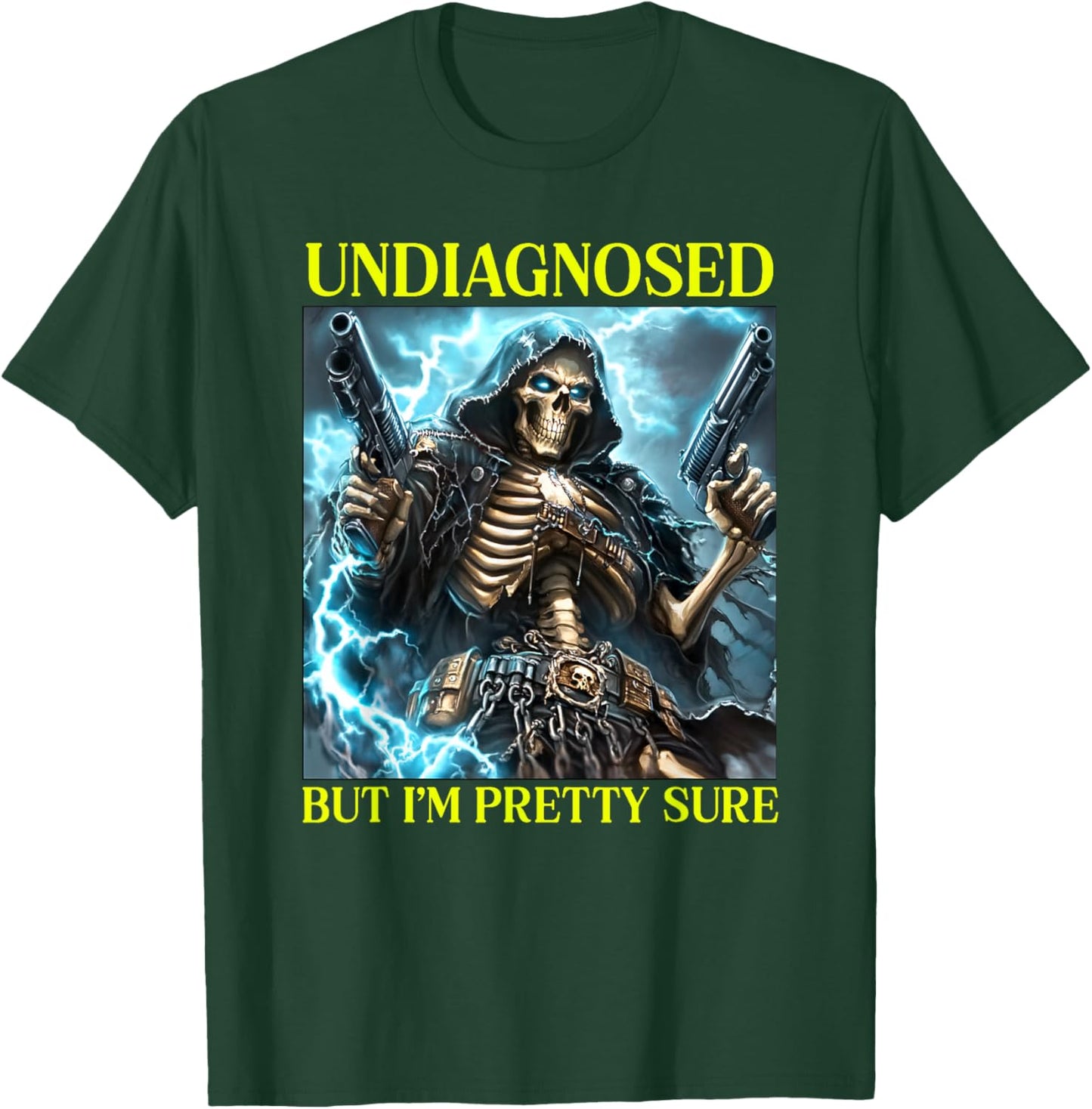 Badass Skeleton Undiagnosed Autism Brainrot T-Shirt - T-Shirt | Forest