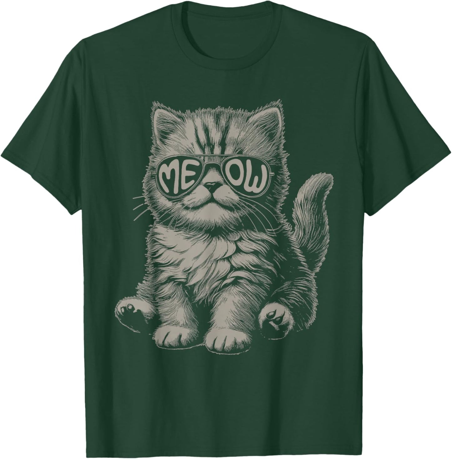 Funny Cat Meow Sunglasses Vintage Graphic T-Shirt - T-Shirt | Forest