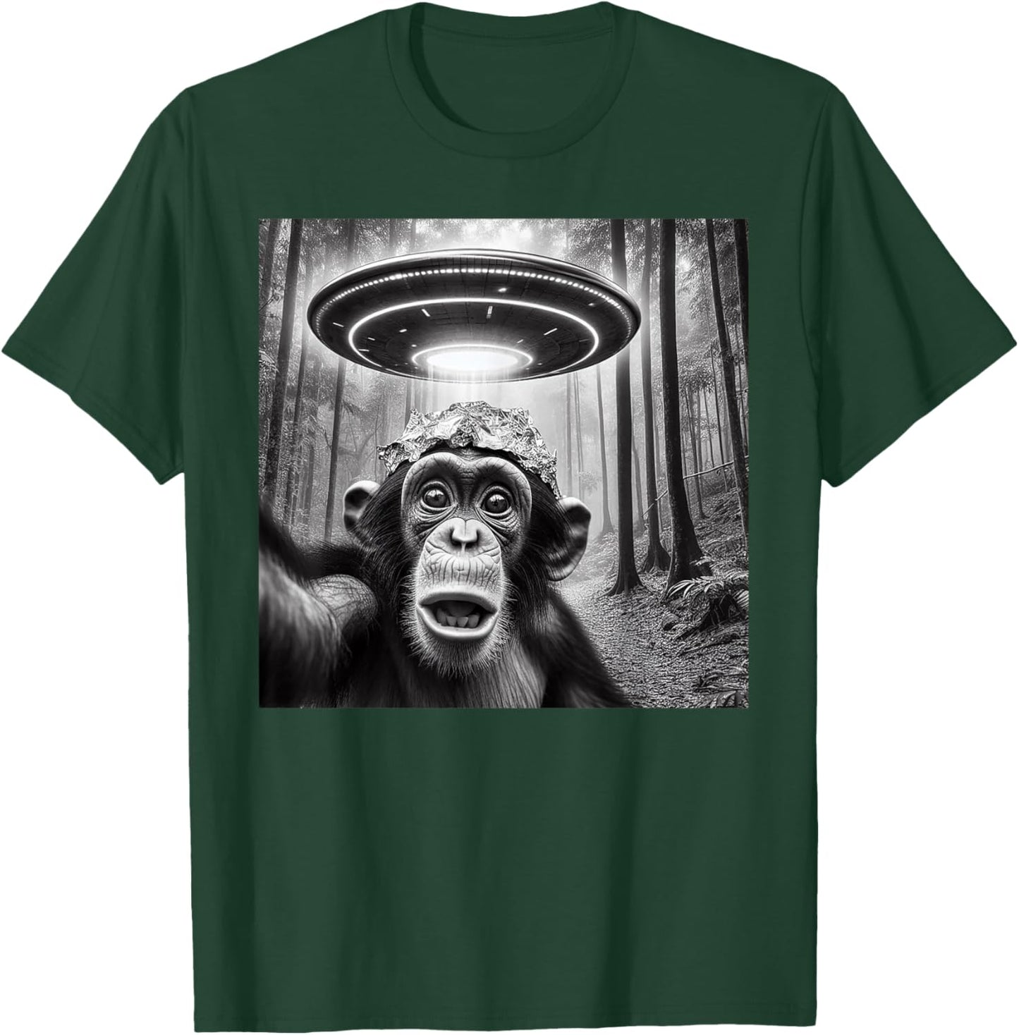 Funny Alien Abduction Meme UFO Monkey Encounter Ape Selfie T-Shirt - T-Shirt | Forest