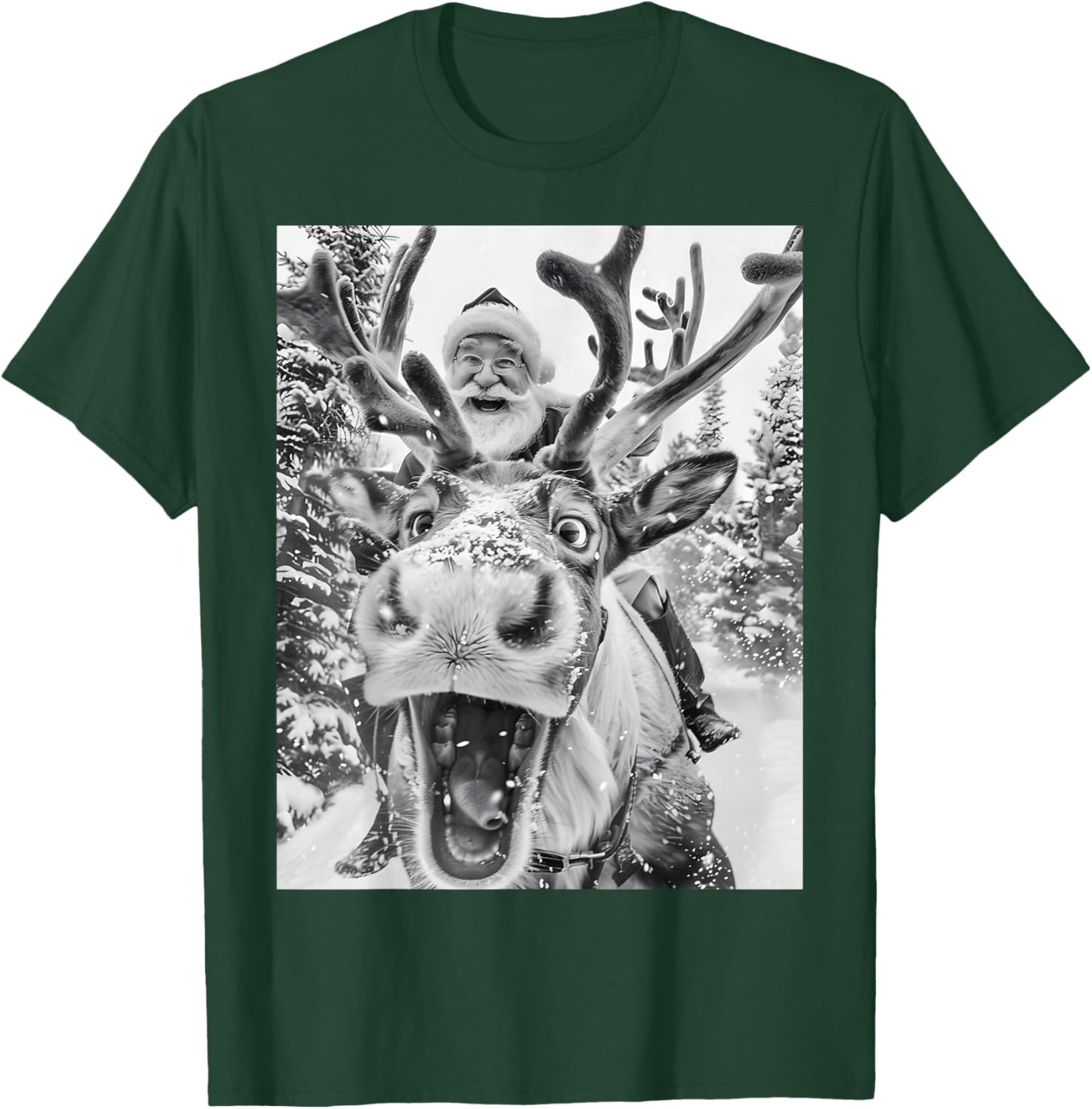 Funny Christmas Reindeer Selfie Santa Claus Xmas Sleigh T-Shirt - T-Shirt | Forest