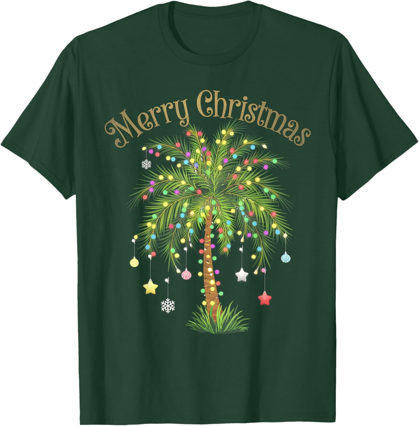 Merry Christmas Palm Tree Light Hawaiian Tropical Christmas T-Shirt - T-Shirt | Forest