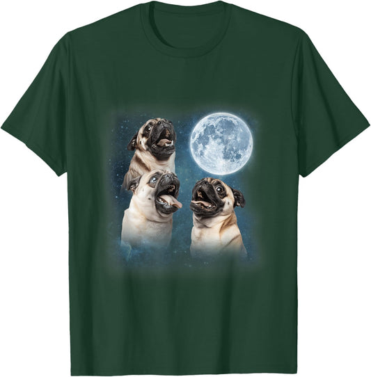 3 Pugs Howling at the Moon Dog Owner Animal Lover Toy Breed Men Women T-Shirt - T-Shirt | Forest