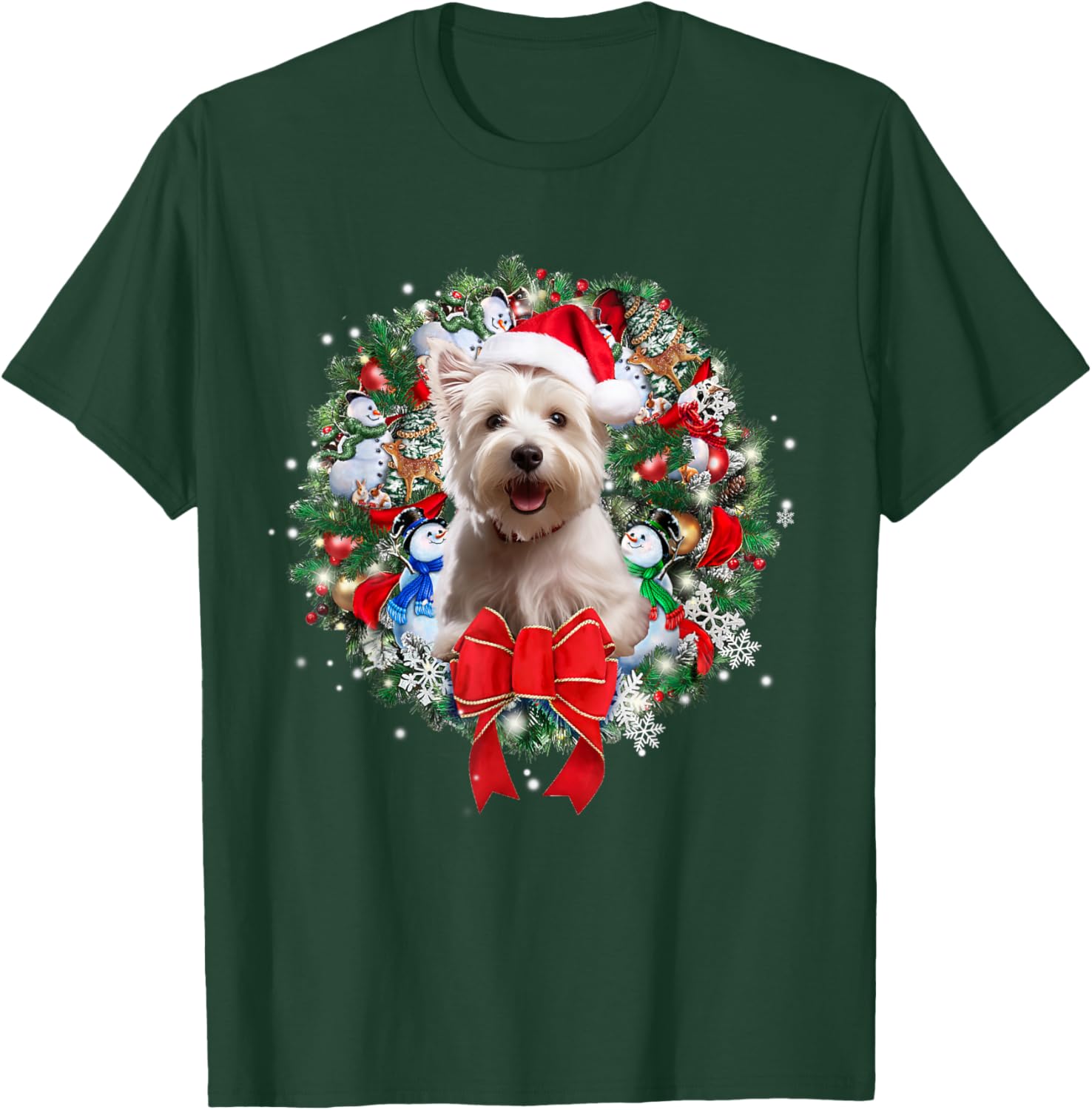 Westie Christmas Wreath Decoration Xmas Pajamas T-Shirt - T-Shirt | Forest