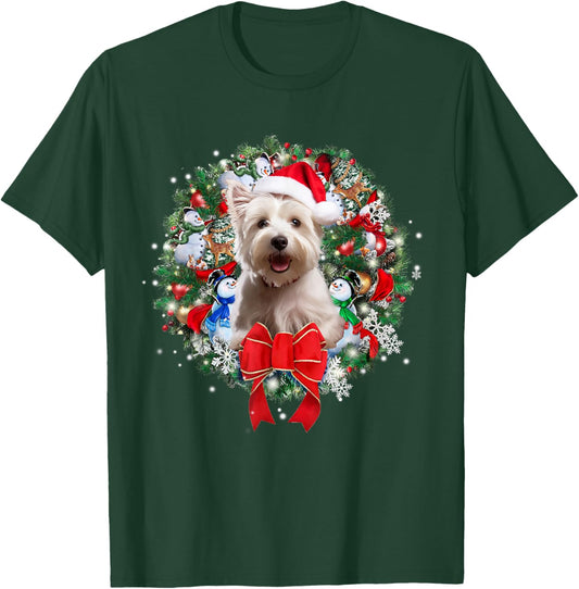 Westie Christmas Wreath Decoration Xmas Pajamas T-Shirt - T-Shirt | Forest