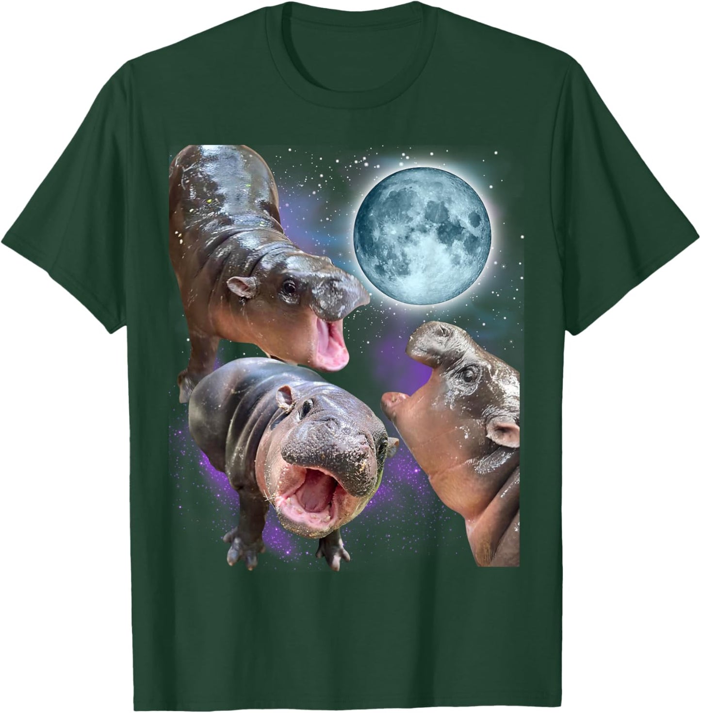 Moo-Deng 3 Hippos Moon Howling Hippo Head Cute Baby Hippo T-Shirt - T-Shirt | Forest