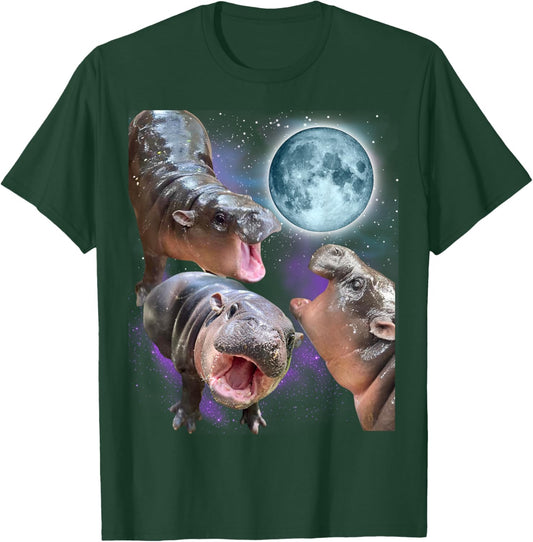 Moo-Deng 3 Hippos Moon Howling Hippo Head Cute Baby Hippo T-Shirt - T-Shirt | Forest