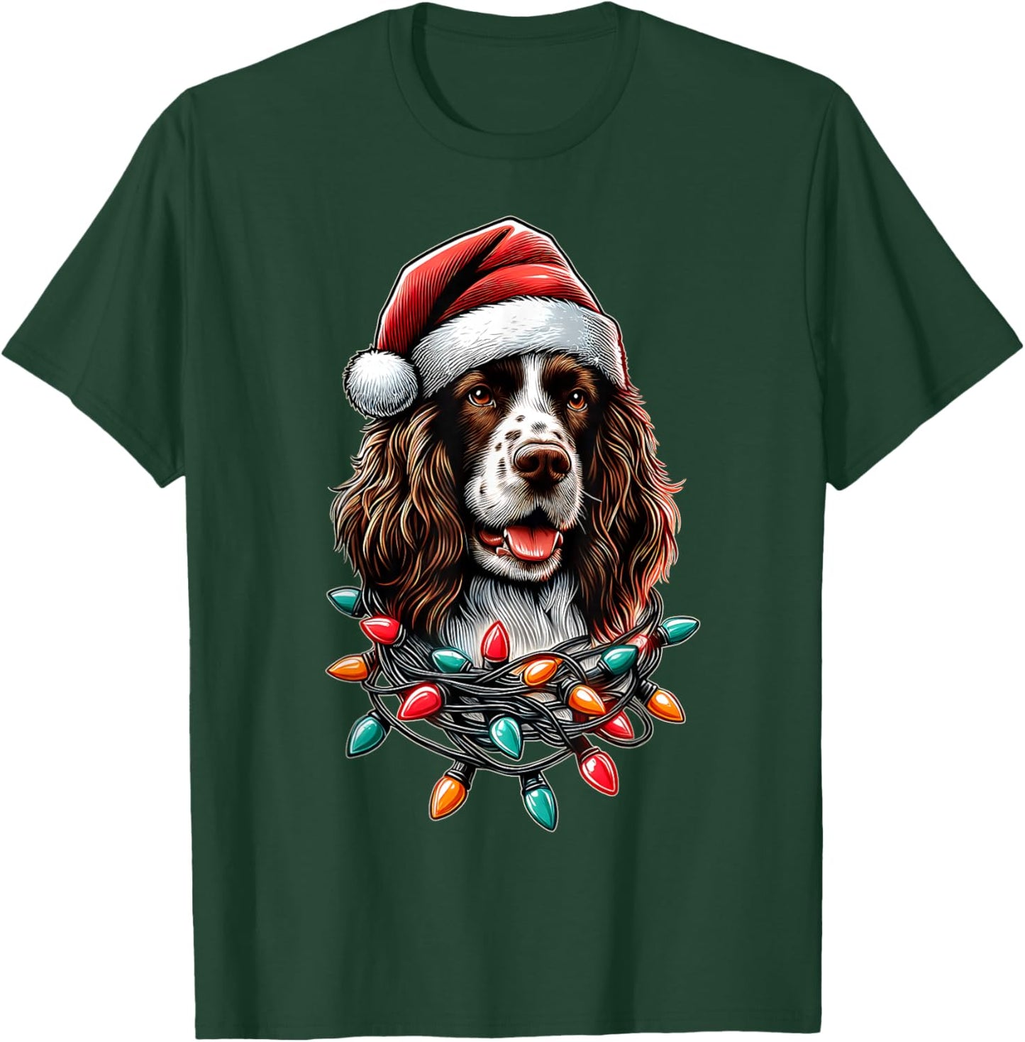 English Springer Spaniel Dog Christmas Hat Xmas Men Women Kids T-Shirt - T-Shirt | Forest