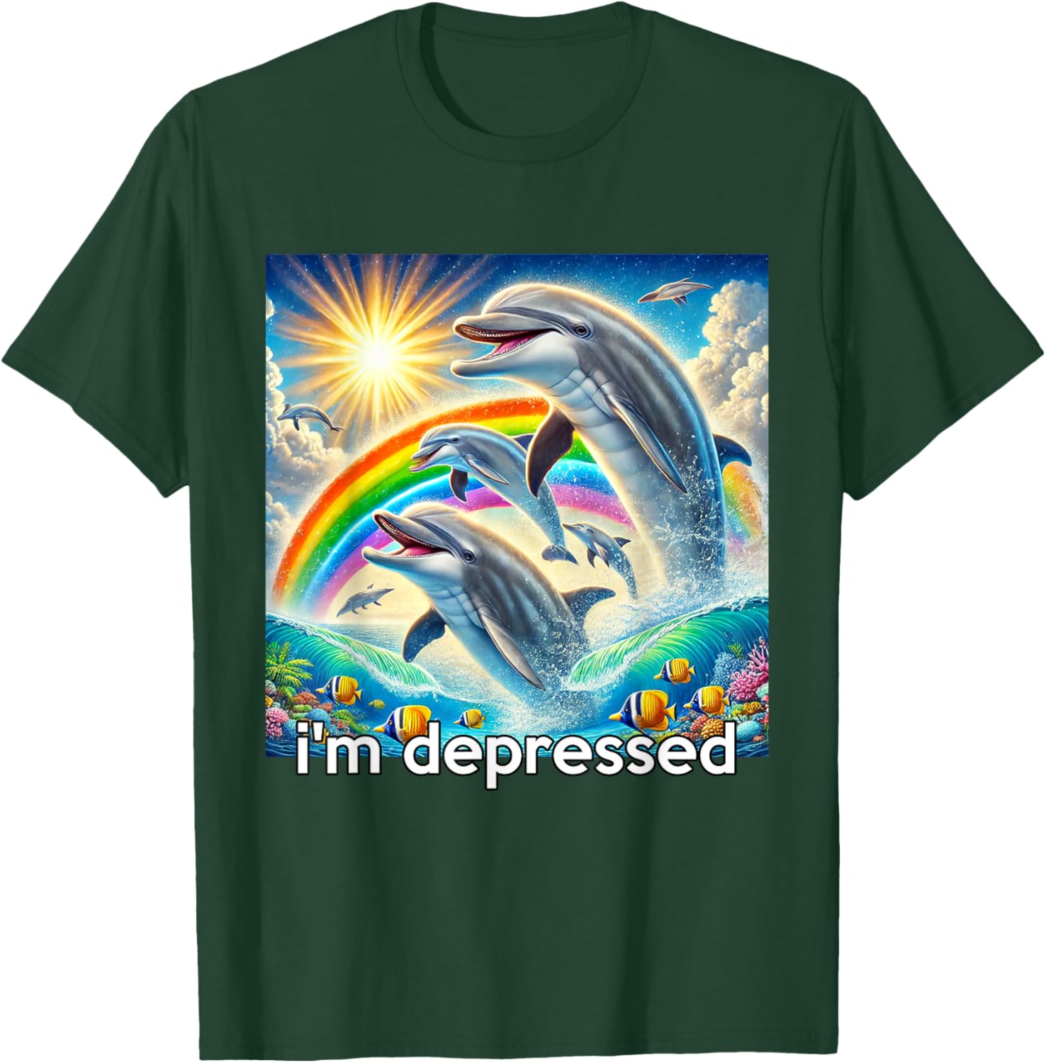 Rainbow Dolphin Men Hopecore Meme, Depressed T-Shirt - T-Shirt | Forest