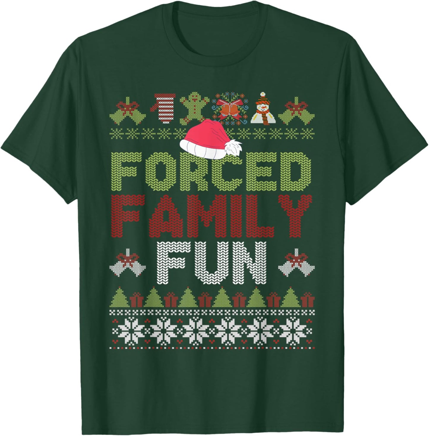 Funny Santa Hat Forced Family-Fun Sarcastic Christmas Pajama T-Shirt - T-Shirt | Forest