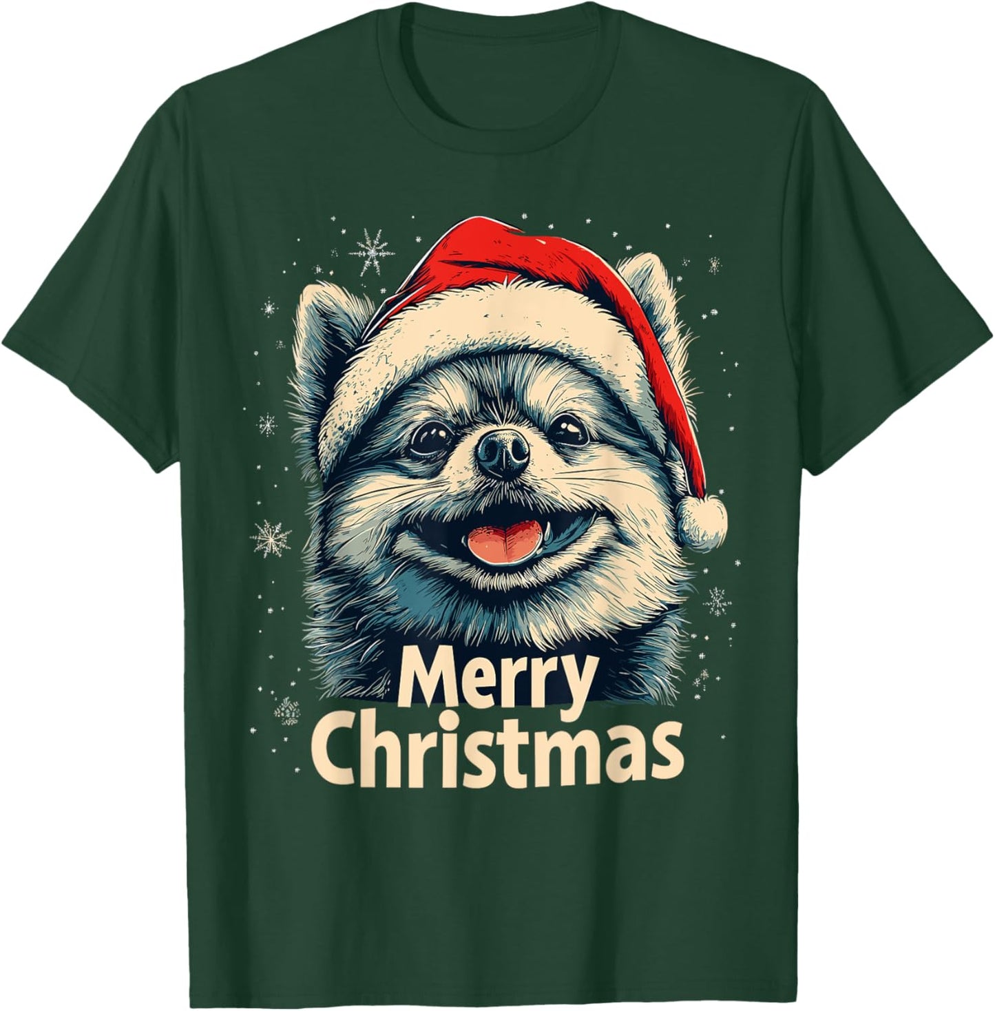 Pomeranian Santa Hat Merry Christmas Xmas Pom Lover Pajama T-Shirt - T-Shirt | Forest