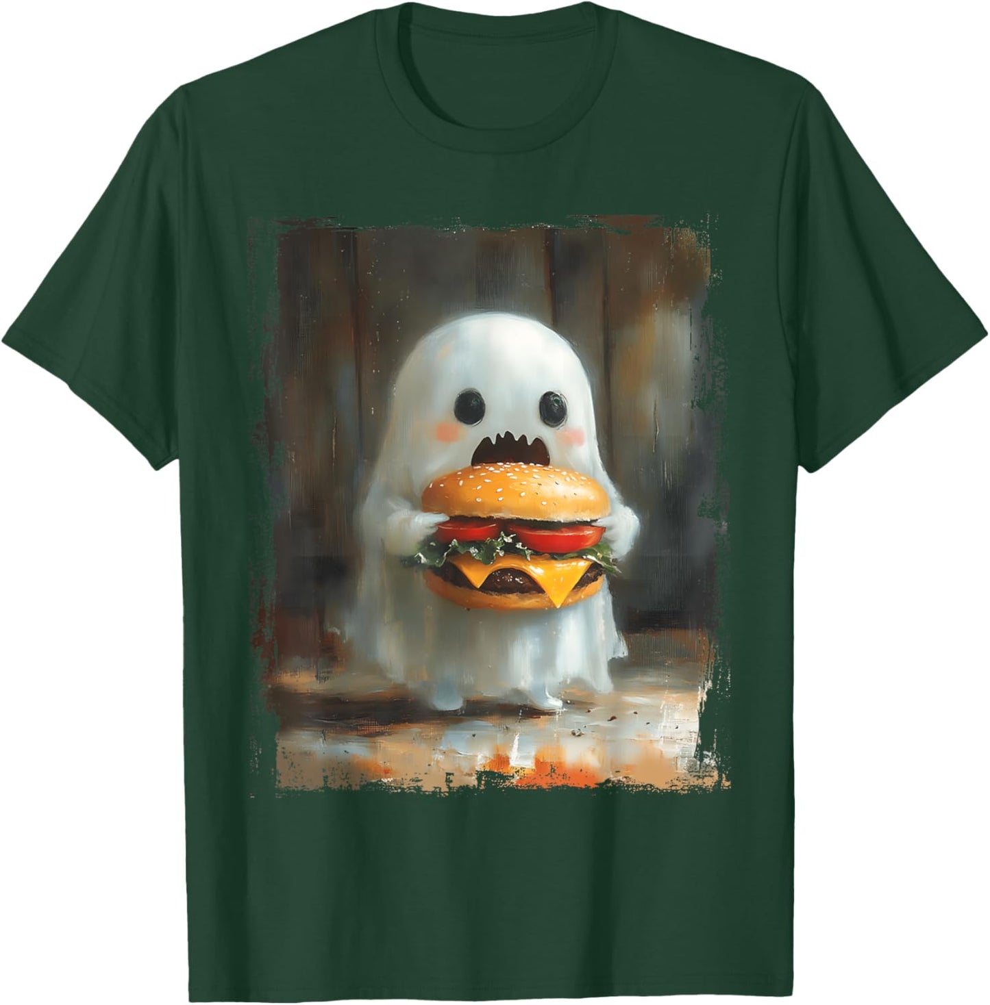 Cute Hamburger Ghost Eating Burger Halloween Food Lovers T-Shirt - T-Shirt | Forest