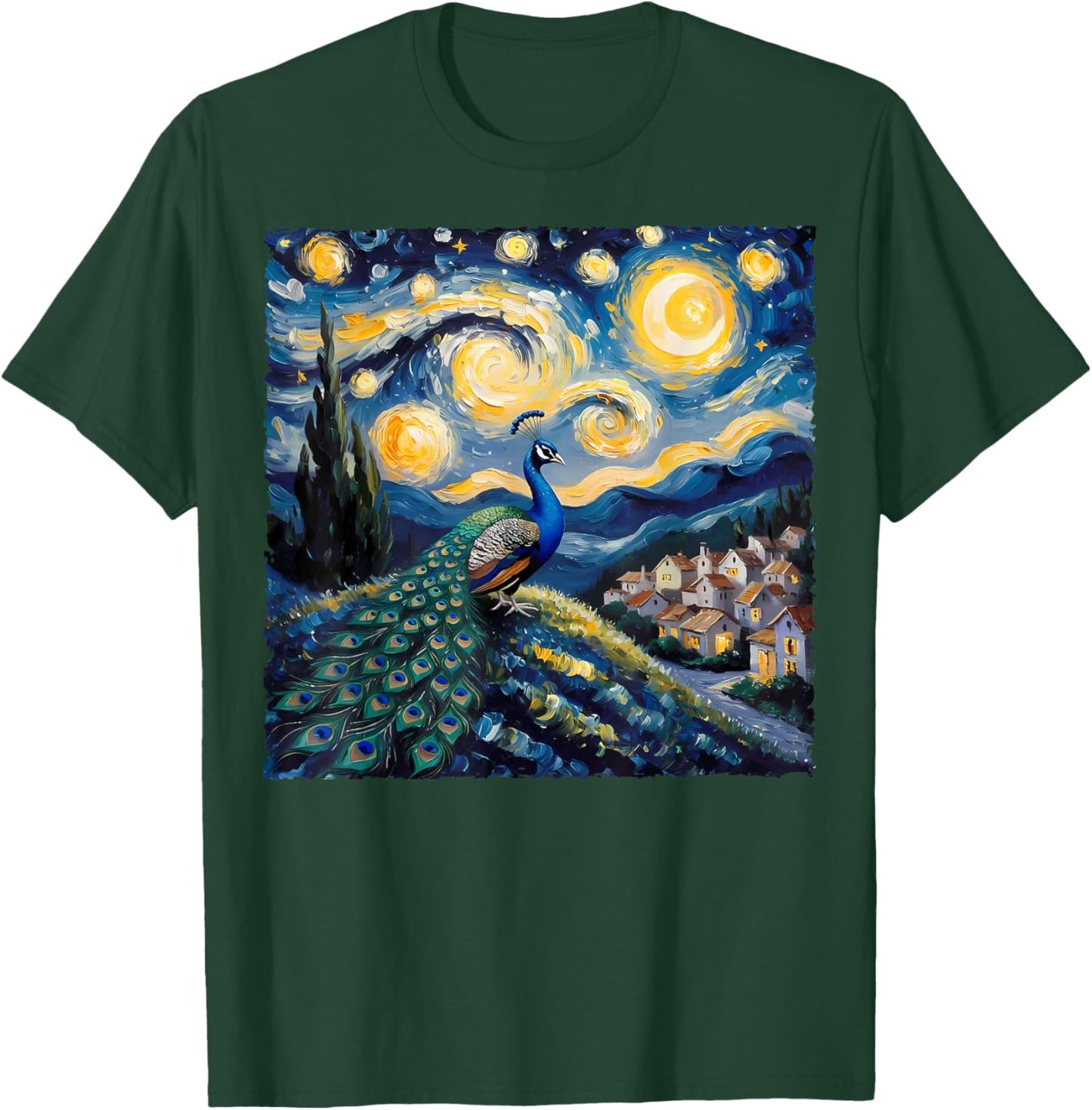 Van Gogh Style Funny Peacock Lover The Starry Night Painting T-Shirt - T-Shirt | Forest